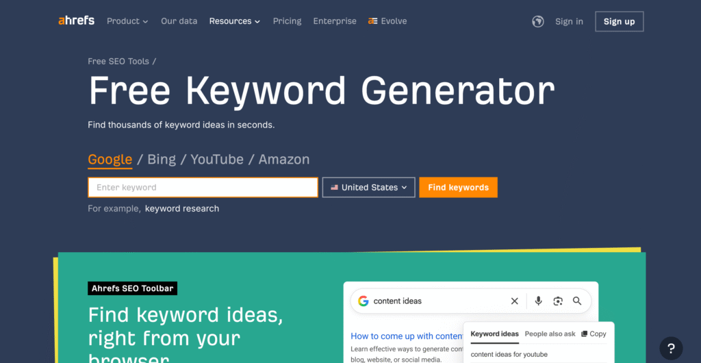 Ahrefs Free Keyword Generator Tool